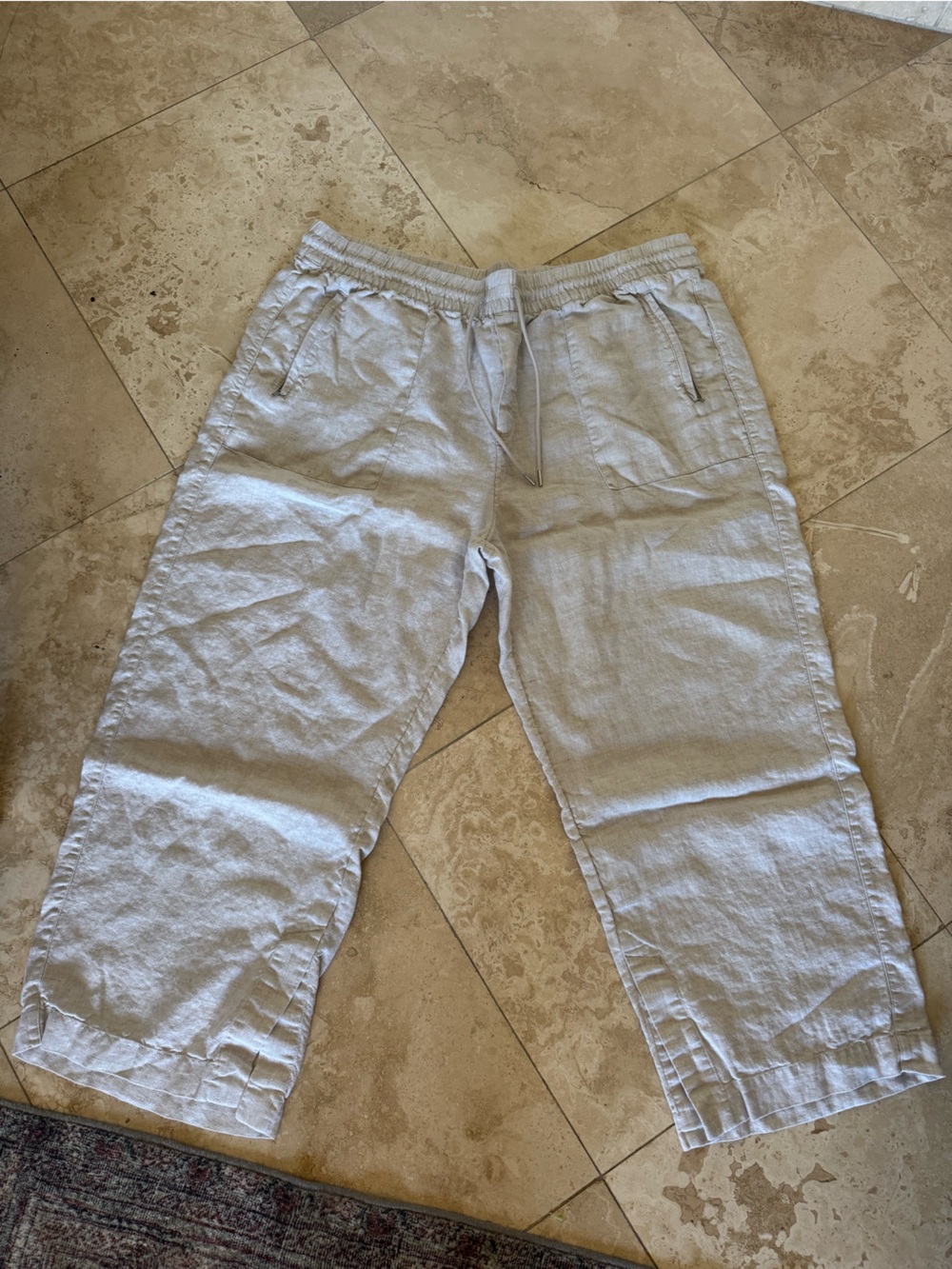 Athleta Light Gray Straight-Leg Linen Blend Pants